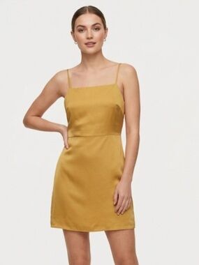 Aritzia Wilfred Isabella Dress Satin Gold Slip Mini Size 0